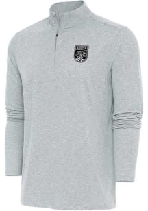 Antigua Austin FC Mens Grey Metallic Logo Hunk Long Sleeve Qtr Zip Pullover