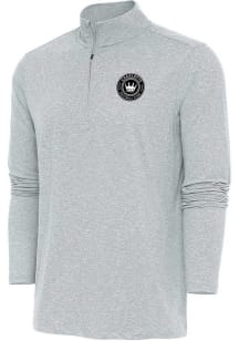 Antigua Charlotte FC Mens Grey Metallic Logo Hunk Long Sleeve 1/4 Zip Pullover