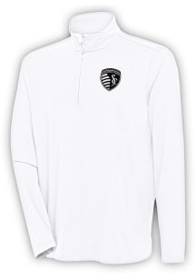 Antigua Sporting Kansas City Mens White Metallic Logo Hunk Long Sleeve 1/4 Zip Pullover