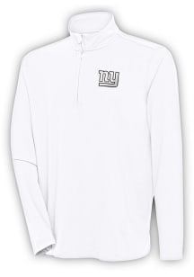 Antigua New York Giants Mens White Metallic Logo Hunk Long Sleeve 1/4 Zip Pullover