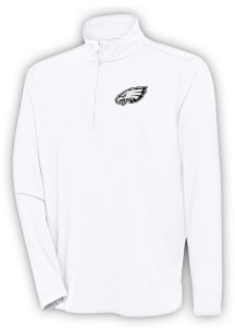Antigua Philadelphia Eagles Mens White Metallic Logo Hunk Long Sleeve 1/4 Zip Pullover