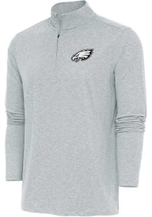 Antigua Philadelphia Eagles Mens Grey Metallic Logo Hunk Long Sleeve 1/4 Zip Pullover