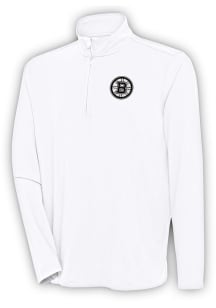 Antigua Boston Bruins Mens White Metallic Logo Hunk Long Sleeve 1/4 Zip Pullover