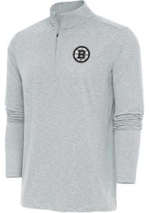 Antigua Boston Bruins Mens Grey Metallic Logo Hunk Long Sleeve 1/4 Zip Pullover