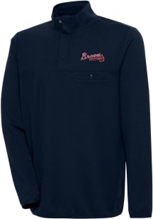 Antigua Atlanta Braves Mens Navy Blue Steamer Long Sleeve 1/4 Zip Pullover