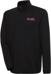 Antigua Atlanta Braves Mens Black Steamer Long Sleeve 1/4 Zip Pullover