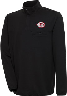 Antigua Cincinnati Reds Mens Black Steamer Long Sleeve 1/4 Zip Pullover