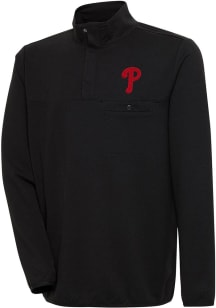 Antigua Philadelphia Phillies Mens Black Steamer Long Sleeve 1/4 Zip Pullover