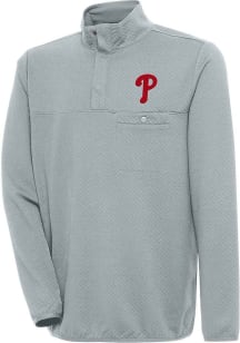 Antigua Philadelphia Phillies Mens Grey Steamer Long Sleeve 1/4 Zip Pullover