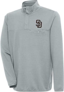 Antigua San Diego Padres Mens Grey Steamer Long Sleeve 1/4 Zip Pullover