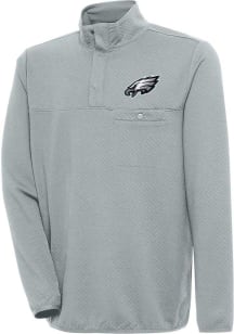 Antigua Philadelphia Eagles Mens Grey Steamer Long Sleeve 1/4 Zip Pullover