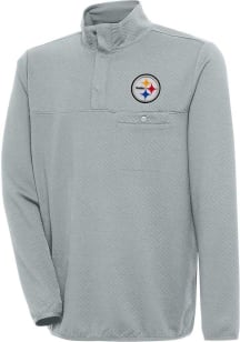 Antigua Pittsburgh Steelers Mens Grey Steamer Long Sleeve 1/4 Zip Pullover