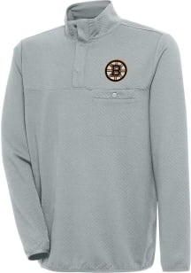 Antigua Boston Bruins Mens Grey Steamer Long Sleeve 1/4 Zip Pullover