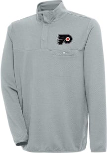 Antigua Philadelphia Flyers Mens Grey Steamer Long Sleeve 1/4 Zip Pullover