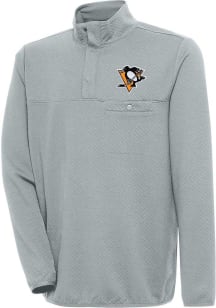 Antigua Pittsburgh Penguins Mens Grey Steamer Long Sleeve 1/4 Zip Pullover