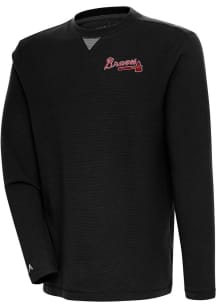Antigua Atlanta Braves Mens Black Flier Bunker Long Sleeve Crew Sweatshirt