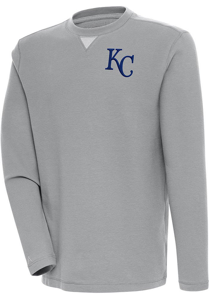 Antigua Kansas City Royals Grey Flier Bunker Long Sleeve Crew Sweatshirt, Grey, 86% Cotton / 11% Polyester / 3% SPANDEX, Size S, Rally House