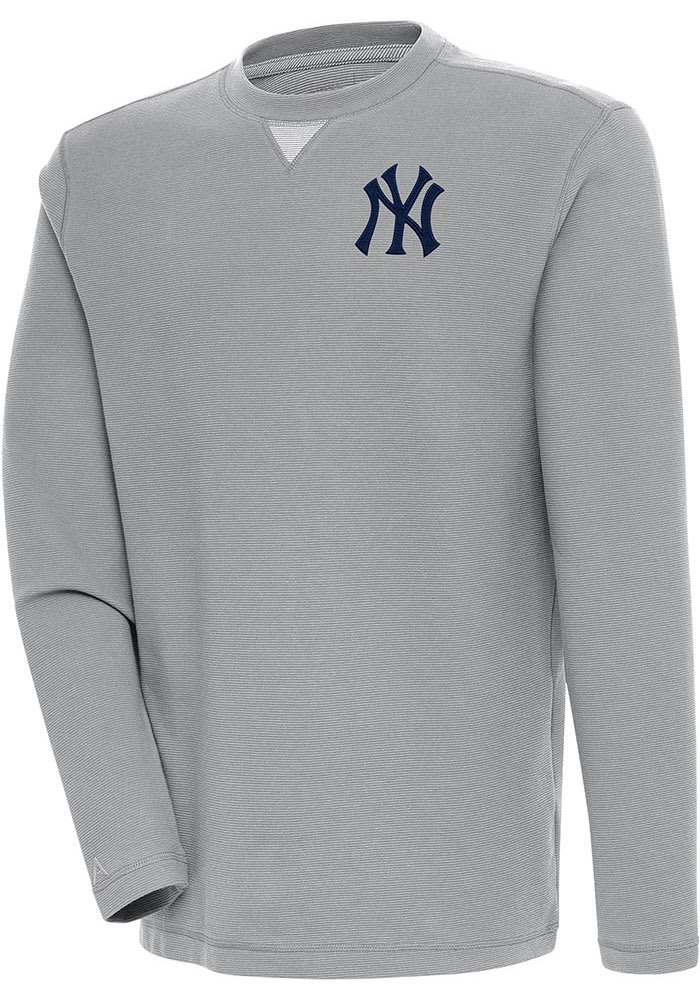 Antigua New York Yankees Grey Flier Bunker Long Sleeve Crew Sweatshirt, Grey, 86% Cotton / 11% Polyester / 3% SPANDEX, Size XL, Rally House