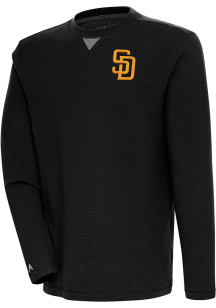 Antigua San Diego Padres Mens Black Flier Bunker Long Sleeve Crew Sweatshirt