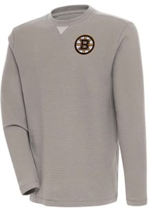 Antigua Boston Bruins Mens Oatmeal Flier Bunker Long Sleeve Crew Sweatshirt