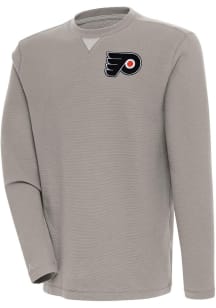 Antigua Philadelphia Flyers Mens Oatmeal Flier Bunker Long Sleeve Crew Sweatshirt