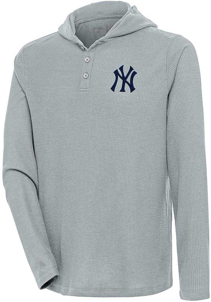 Antigua New York Yankees Grey Strong Hold Long Sleeve Hoodie, Grey, 100% POLYESTER, Size 2XL, Rally House