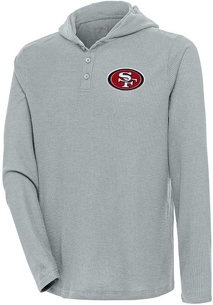 Antigua San Francisco 49ers Grey Strong Hold Long Sleeve Hoodie, Grey, 100% POLYESTER, Size 3XL, Rally House