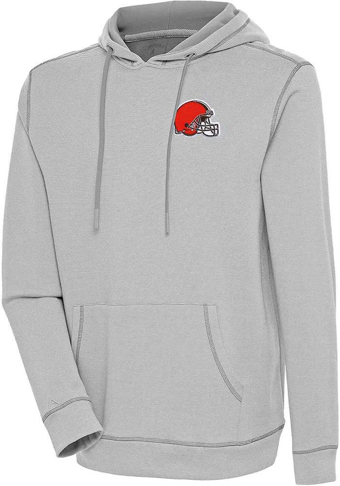 Antigua Cleveland Browns Grey Axe Bunker Long Sleeve Hoodie, Grey, 86% Cotton / 11% Polyester / 3% SPANDEX, Size 2XL, Rally House