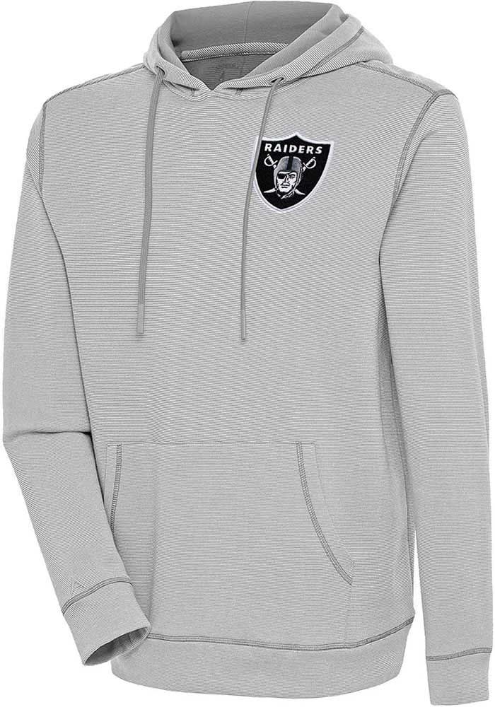 Antigua Las Vegas Raiders Grey Axe Bunker Long Sleeve Hoodie, Grey, 86% Cotton / 11% Polyester / 3% SPANDEX, Size S, Rally House