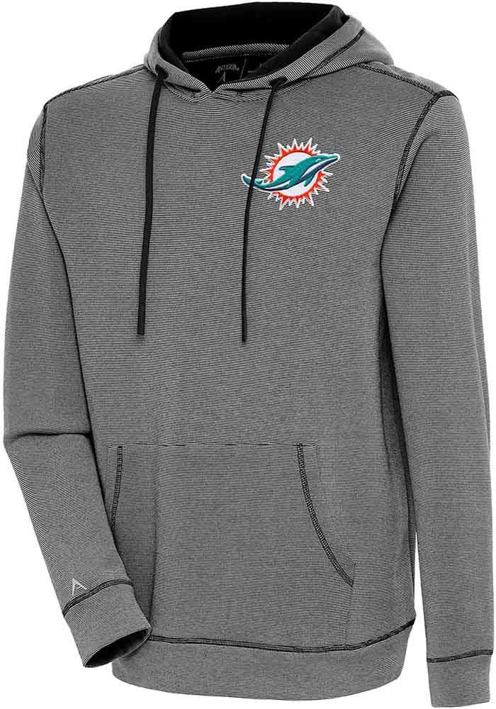 Antigua Miami Dolphins Black Axe Bunker Long Sleeve Hoodie, Black, 86% Cotton / 11% Polyester / 3% SPANDEX, Size XL, Rally House