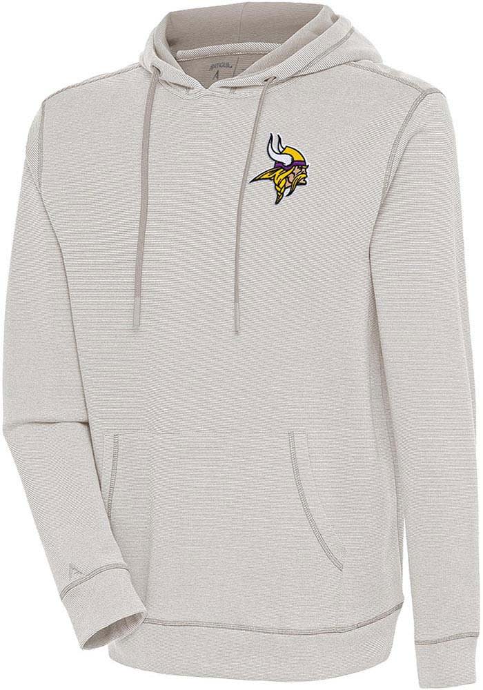 Antigua Minnesota Vikings Oatmeal Axe Bunker Long Sleeve Hoodie, Oatmeal, 86% Cotton / 11% Polyester / 3% SPANDEX, Size 3XL, Rally House