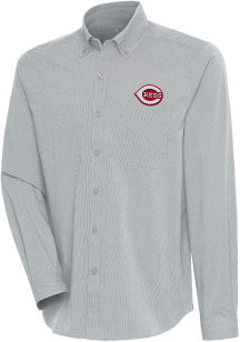 Antigua Cincinnati Reds Mens Grey Compression Long Sleeve Dress Shirt