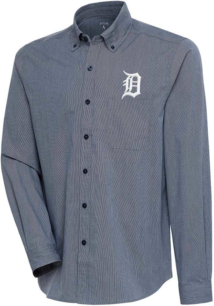 Antigua Detroit Tigers Navy Blue Compression Long Sleeve Dress Shirt, Navy Blue, 70% Cotton / 27% Polyester / 3% SPANDEX, Size S, Rally House