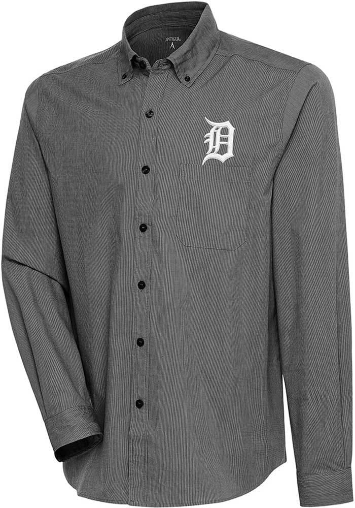 Antigua Detroit Tigers Black Compression Long Sleeve Dress Shirt, Black, 70% Cotton / 27% Polyester / 3% SPANDEX, Size S, Rally House
