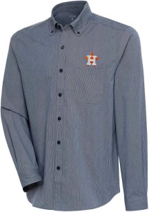Antigua Houston Astros Mens Navy Blue Compression Long Sleeve Dress Shirt