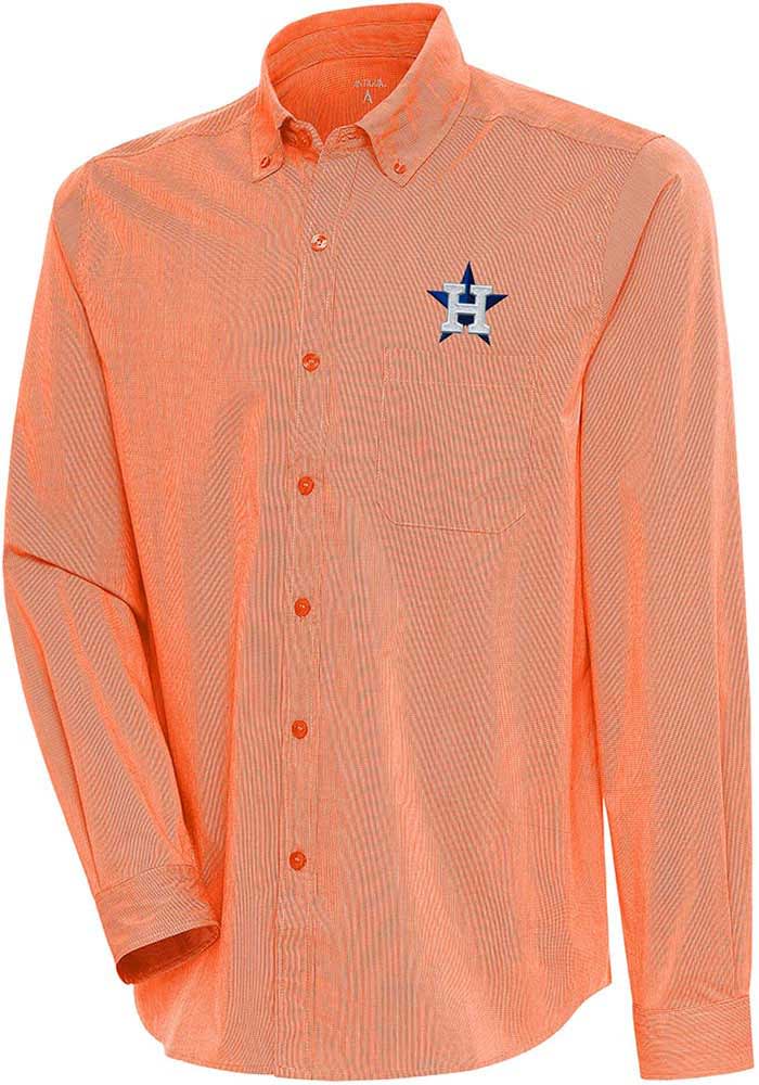 Antigua Houston Astros Orange Compression Long Sleeve Dress Shirt, Orange, 70% Cotton / 27% Polyester / 3% SPANDEX, Size XL, Rally House
