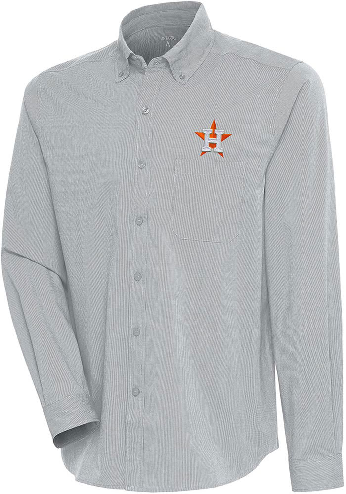 Antigua Houston Astros Grey Compression Long Sleeve Dress Shirt, Grey, 70% Cotton / 27% Polyester / 3% SPANDEX, Size XL, Rally House