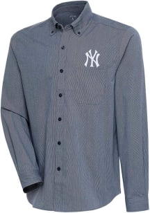 Antigua New York Yankees Mens Navy Blue Compression Long Sleeve Dress Shirt