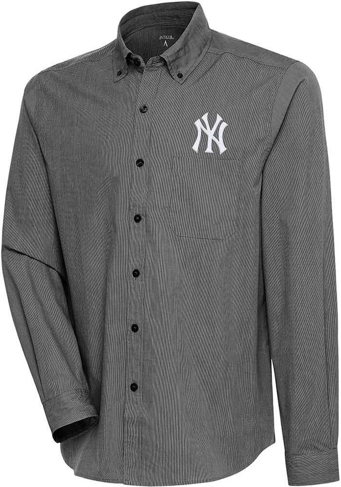 Antigua New York Yankees Black Compression Long Sleeve Dress Shirt, Black, 70% Cotton / 27% Polyester / 3% SPANDEX, Size L, Rally House