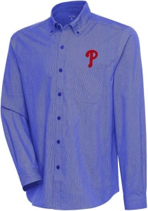 Antigua Philadelphia Phillies Mens Blue Compression Long Sleeve Dress Shirt