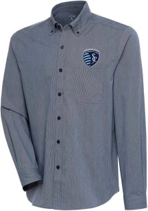 Antigua Sporting Kansas City Mens Navy Blue Compression Long Sleeve Dress Shirt