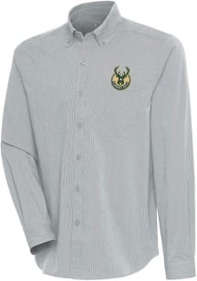 Antigua Milwaukee Bucks Mens Grey Compression Long Sleeve Dress Shirt