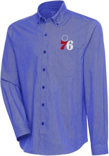 Antigua Philadelphia 76ers Mens Blue Compression Long Sleeve Dress Shirt
