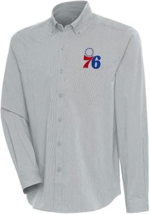 Antigua Philadelphia 76ers Mens Grey Compression Long Sleeve Dress Shirt