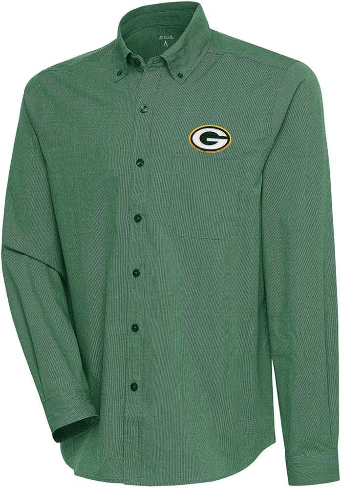 Green Bay Packers Mens Antigua DARK PINE/WHITE Compression Long Sleeve Dress  Shirt - 133048137
