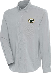 Antigua Green Bay Packers Mens Grey Compression Long Sleeve Dress Shirt
