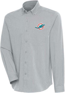 Antigua Miami Dolphins Mens Grey Compression Long Sleeve Dress Shirt