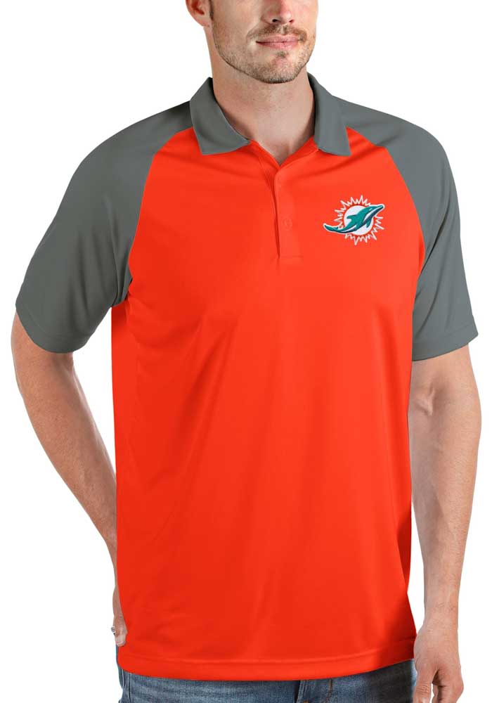 Antigua Miami Dolphins Mens Orange Nova Short Sleeve Polo