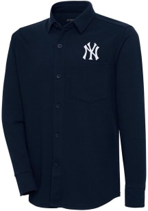 Antigua New York Yankees Mens Navy Blue Steamer Shacket Long Sleeve Dress Shirt