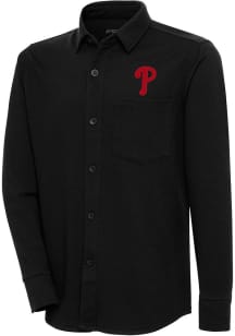 Antigua Philadelphia Phillies Mens Black Steamer Shacket Long Sleeve Dress Shirt